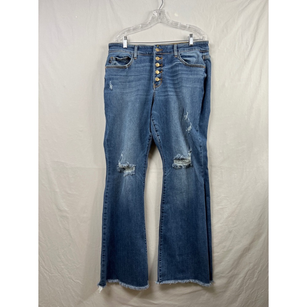 Judy Blue Flare Jeans Women 16W Blue Distressed High Rise Button Fly JB82638MD